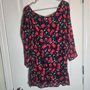 Umgee Navy Dress with Red Cherry Print